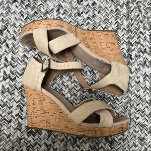 TOMS Sienna Natural Linen Cork Wedge